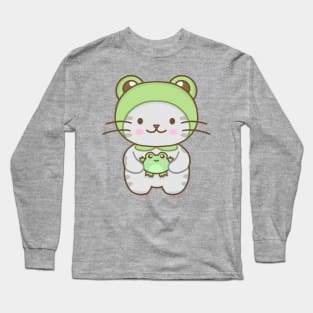 Cute cat with a frog costume Long Sleeve T-Shirt